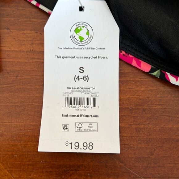 Time and Tru Black Floral Print Bikini Top Woman Size Small 4/6 NWT - Picture 6 of 6